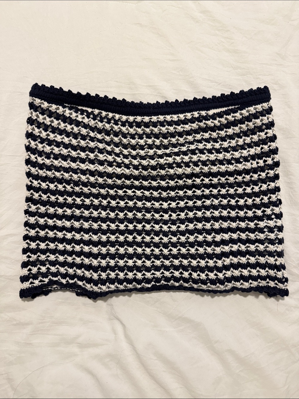 Striped Navy & White Crochet Tube Top
